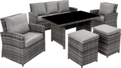 Tectake - Ensemble De Sièges De Luxe En Osier Miami 3+2+1 Noir/anthracite - 404808