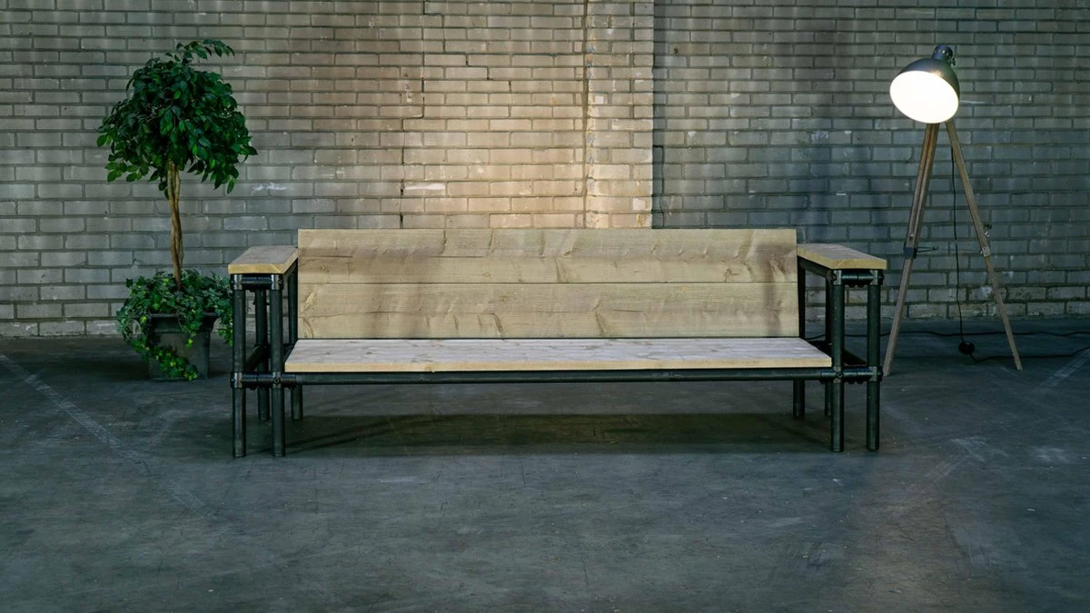 Meubles D' Outside | Banc De Jardin échafaudage Bois Et Tube D'échafaudage Noir Mat | Canapé Trois Places | Ancien Look | Pas D'oreillers | Banc De Jardin | Mobilier De Jardin 5 Meubles D' Outside | Banc De Jardin échafaudage Bois Et Tube D'échafaudage Noir Mat | Canapé Trois Places | Ancien Look | Pas D'oreillers | Banc De Jardin | Mobilier De Jardin – Image 5