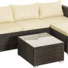 Your Home - Set De Canapé Lounge Avec Table - Salon De Jardin 5 Pièces - Avec Plateau En Verre - Avec Coussins - Canapé De Jardin - Brun-beige