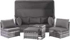 Ensemble De Meubles De Jardin En Rotin 5 Pièces - Ensemble De Salon De Terrasse Avec Auvent - Coussins Lavables Tissés Résistants Aux Intempéries Tissé Gris + Coussins Gris -Jardin Meubles Magasin 1200x686 2