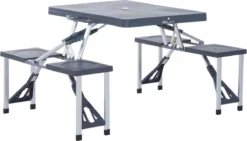 Outsunny Alu Table De Camping Banc De Pique-nique Groupe De Sièges Table De Jardin 4 Places Pliable Gris Foncé 84B-031