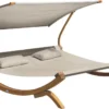 Chaise Longue De Jardin AXI Mallorca En Bois Pour 2 Personnes - Lit De Jardin XXL Avec Toit Solaire Pour L'extérieur - Bain De Soleil Double En Beige