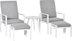 Outsunny Ensemble De Salon De Jardin 5 Pièces Mobilier De Balcon Réglable Aluminium Gris + Blanc 84B-617