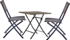 GENERIC GENERIQUE - Salon De Jardin 2 Personnes - Table De Jardin Carrée ZENA - 70 X 70 Cm - 2 Chaises De Jardin ZENA - Salon De Jardin Pliable - Effet Rotin - Marron - Acier - Polyrotin