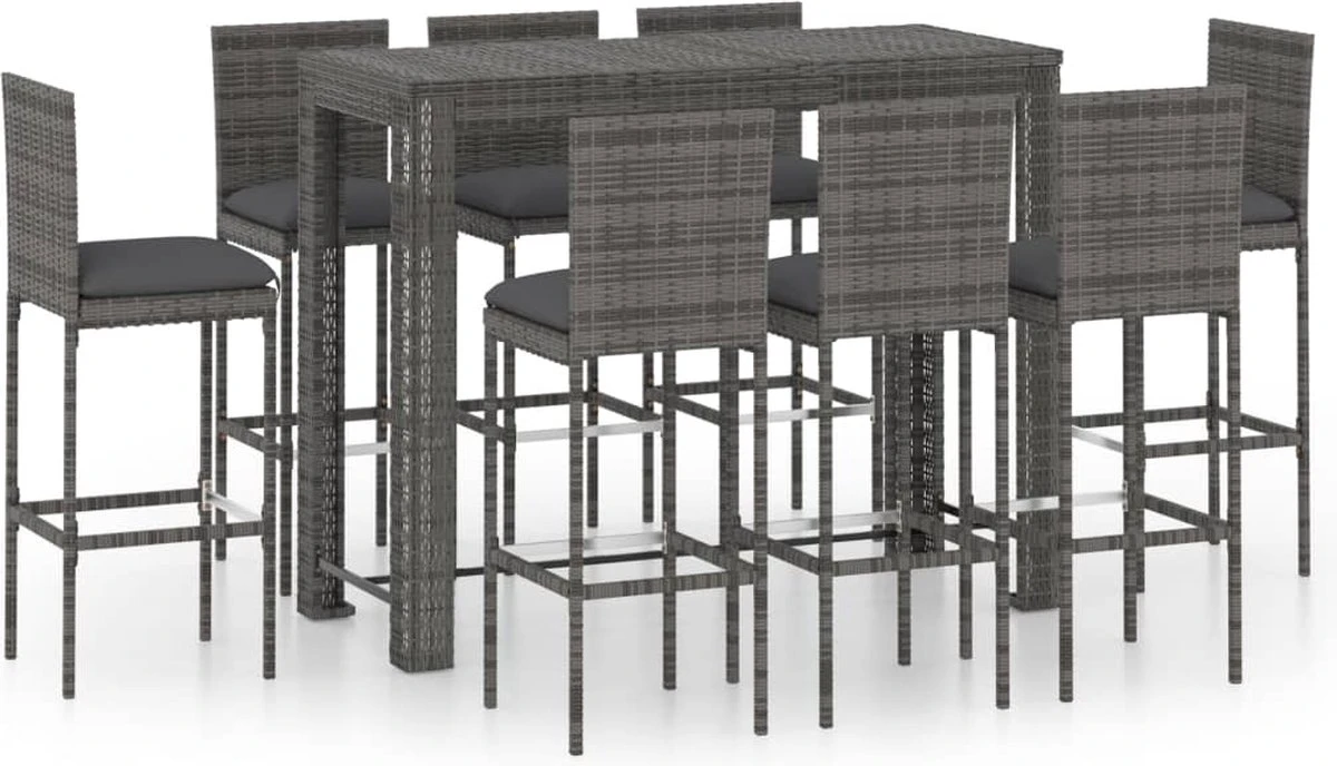 Prolenta Premium - Ensemble De Bar De Jardin 9 Pièces Avec Coussins En Polyrotin Couleur Anthracite 5 Prolenta Premium - Ensemble De Bar De Jardin 9 Pièces Avec Coussins En Polyrotin Couleur Anthracite – Image 5