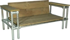 Meubles D' Outside | Bois D'échafaudage De Banc De Jardin Et Tube D'échafaudage Galvanisé | Canapé Simple | Ancien Look | Pas D'oreillers | Banc De Jardin | Mobilier De Jardin