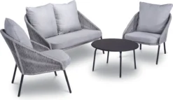 DKS Ensemble De Jardin Teon - Ensemble De Jardin Canapé - Ensemble De Salon Gris Clair Avec Coussins