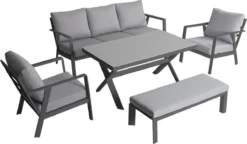 Jamaica Chaise Canapé Salle à Manger Ensemble De Salon 5 Pièces Aluminium Anthracite