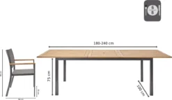 NATERIAL- Salon De Jardin 6 Personnes - Table De Jardin ORIS 180/240x100 Cm - Table Extensible - 6 Chaises De Jardin ORIS Avec Accoudoirs - Fauteuil De Jardin - Empilable - Salon - Aluminium - Textilène -Jardin Meubles Magasin 1200x698 7