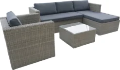 Belito® Ibiza Lounge Set Wicker - Ensemble De Jardin 4 Personnes - Résistant Aux Intempéries - Coussins Gris Hydrofuges - Incl. Fauteuil Lounge Et Table Basse - Poly -Jardin Meubles Magasin 1200x698 9