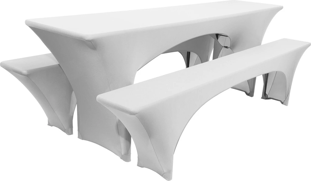 Beautissu Victoria - 3 Housses Élastiques Pour Ensemble De Tente à Bière 220x50 Cm - Housse Festive Pour Table à Bière & 2 Housses Pour Bancs à Bière En Wit 2 Beautissu Victoria - 3 Housses Élastiques Pour Ensemble De Tente à Bière 220x50 Cm - Housse Festive Pour Table à Bière & 2 Housses Pour Bancs à Bière En Wit – Image 2