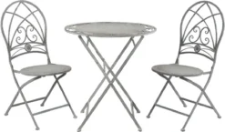 Set De Bistro Table De Bistrot Chaise De Bistrot 3 Pièces Ø 70*76 Cm / 42*54*93 Cm Boucles De Fer Grijs Ensemble De Balcon Ensemble De Jardin