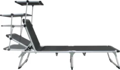 GENERIC - Transat AZUR - Transat De Jardin Avec Dossier Réglable 5 Positions - Transat Pliant - Transat Avec Toit - Auvent - L.188 X L.61 X H.30/80 Cm - Aluminium - Textilène - Anthracite -Jardin Meubles Magasin 1200x705