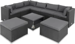 Casaria Polyrattan Lounge Set XXL Coussins Table Glas Mobilier De Jardin Zwart Anthracite