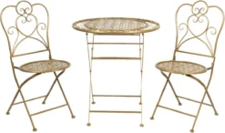 Set De Bistro Table Bistrot Chaise Bistrot (3 Pièces) Ø 70* 75 Cm Fer Doré Rond Ensemble Balcon Ensemble Jardin Ensemble Terrasse