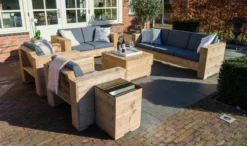 Meubles D' Outside | Bancs De Jardin Complets échafaudage Bois Set 7 Places| Ancien Look | Coussins Anthracite
