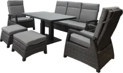 Dallas Chaise Canapé Salle à Manger Ensemble De Salon 6 Pièces Table Réglable Anthracite