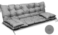 AIO - Coussin Matelassé Pour Banc De Jardin / Coussins De Chaise De Jardin - Imperméable - 120x60x50 Avec Coussins Latéraux 42x42 Cm - Grijs
