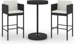 La Dolce Vita - Table 3 Pièces GardenBar Avec Chaises - Meuble Bar - Meuble Bar - Meuble D'angle Bar - Table Haute Avec Tabourets - Ensemble Bistro Avec Table Et Chaises Avec Coussins Poly Rotin Noir