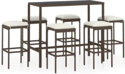 La Dolce Vita - Table De Jardin 7 Pièces Avec Chaises - Meuble Bar - Meuble Bar - Meuble D'angle Bar - Table Haute Avec Tabourets - Ensemble Bistro Avec Table Et Chaises Avec Coussins Poly Rotin Marron