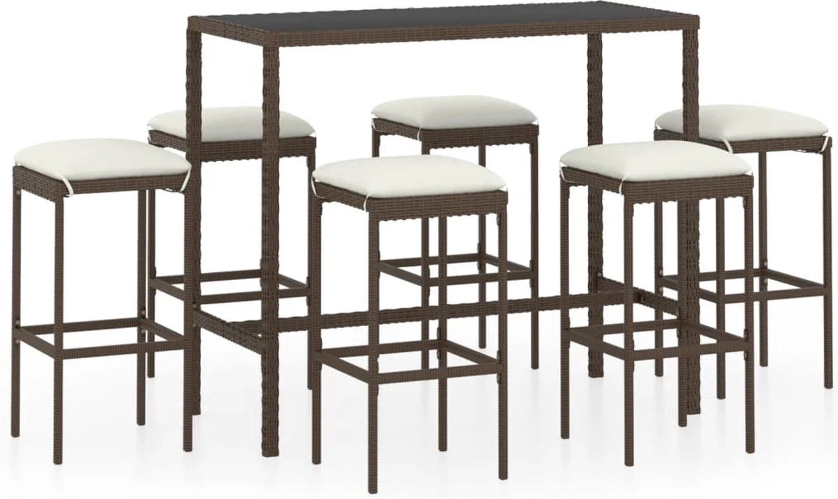 La Dolce Vita - Table De Jardin 7 Pièces Avec Chaises - Meuble Bar - Meuble Bar - Meuble D'angle Bar - Table Haute Avec Tabourets - Ensemble Bistro Avec Table Et Chaises Avec Coussins Poly Rotin Marron 1 La Dolce Vita - Table De Jardin 7 Pièces Avec Chaises - Meuble Bar - Meuble Bar - Meuble D'angle Bar - Table Haute Avec Tabourets - Ensemble Bistro Avec Table Et Chaises Avec Coussins Poly Rotin Marron