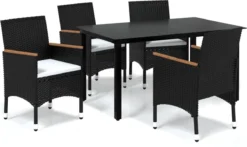 La Dolce Vita - Salon De Jardin 5 Pièces - Salon De Terrasse - Salon De Jardin Avec Chaises Et Table - Salon De Plein Air Avec Coussins Poly Rotin Noir