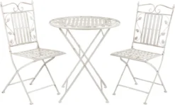 Set De Bistro Table Bistrot Chaise Bistrot (3 Pièces) Ø 70*77 Cm / 40*52*93 Cm (2) Feuilles De Fer Wit Ensemble Balcon Ensemble Jardin Ensemble Terrasse