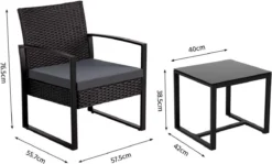 Furnibellaa - Ensemble De Jardin En Polyrotin Ensemble De Balcon 3 Pièces Ensemble De Salon Aspect Rotin Pour Jardin Et Terrasse, Avec Coussin D'assise Et Plaque De Verre -Jardin Meubles Magasin 1200x722 11