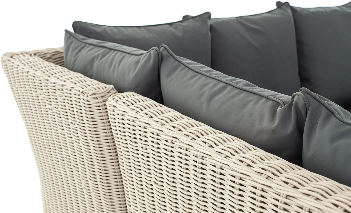 Ensemble De Jardin Mundi - Table En Verre Rotin Tressé - Salon De Mobilier De Jardin - Table à Manger - Ensemble De Salon - Table D'extérieur - Table Basse - Crème/gris - 6 Personnes 5 Ensemble De Jardin Mundi - Table En Verre Rotin Tressé - Salon De Mobilier De Jardin - Table à Manger - Ensemble De Salon - Table D'extérieur - Table Basse - Crème/gris - 6 Personnes – Image 5