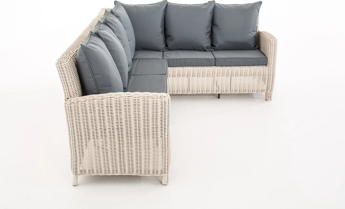 Ensemble De Jardin Mundi - Table En Verre Rotin Tressé - Salon De Mobilier De Jardin - Table à Manger - Ensemble De Salon - Table D'extérieur - Table Basse - Crème/gris - 6 Personnes 4 Ensemble De Jardin Mundi - Table En Verre Rotin Tressé - Salon De Mobilier De Jardin - Table à Manger - Ensemble De Salon - Table D'extérieur - Table Basse - Crème/gris - 6 Personnes – Image 4