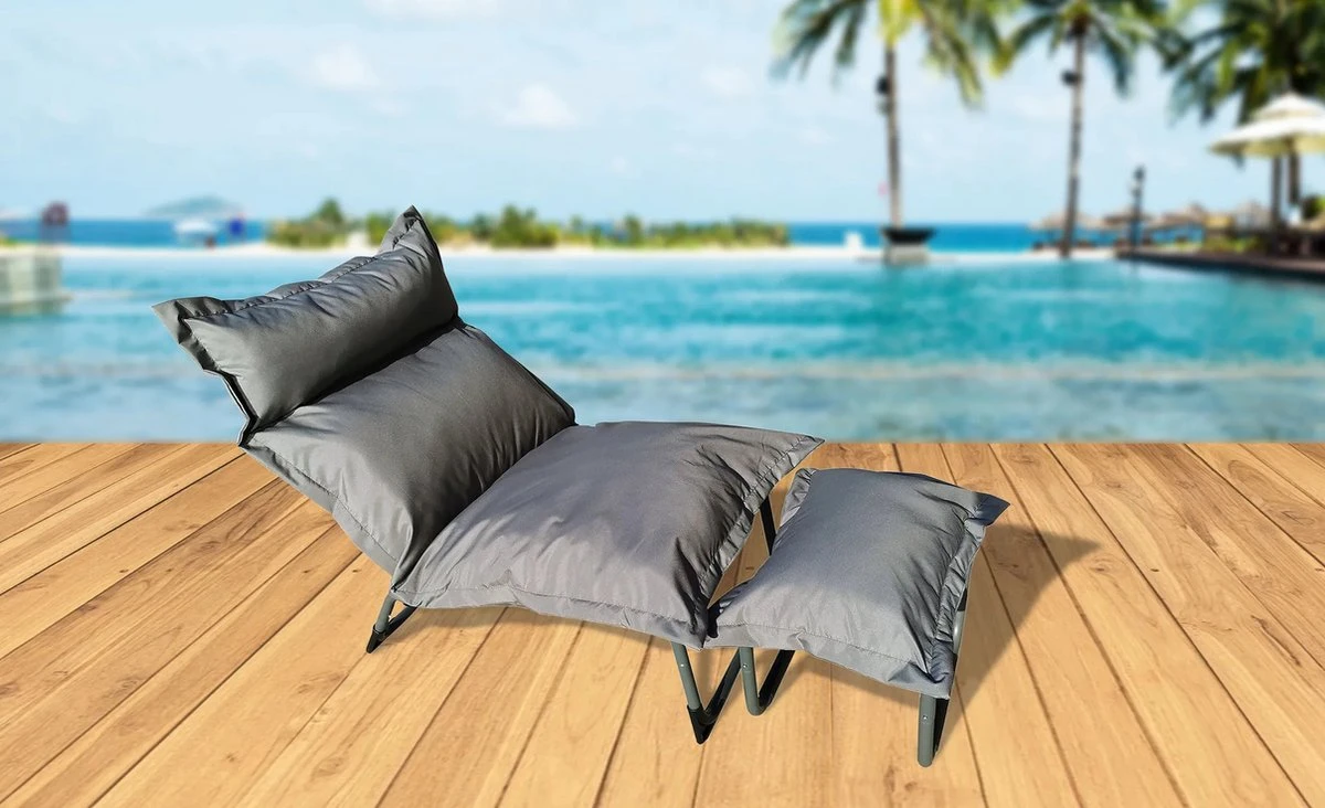 Chaise De Jardin - Lit Lounge - Chaise Longue De Jardin - Avec Repose-pieds - Avec Coussins - Chaise Longue Réglable - Grijs 3 Chaise De Jardin - Lit Lounge - Chaise Longue De Jardin - Avec Repose-pieds - Avec Coussins - Chaise Longue Réglable - Grijs – Image 3