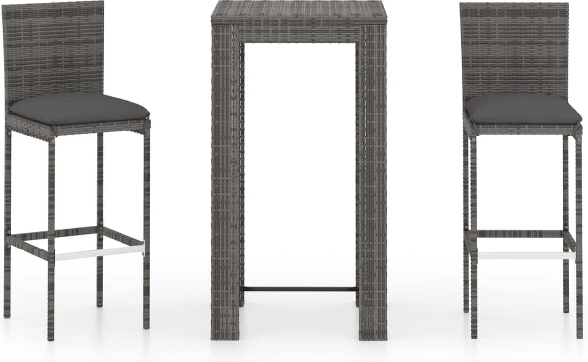 Ensemble De Bar De Jardin Premium - Bar De Jardin 3 Pièces Avec Coussins Poly Rotin Gris 2 Ensemble De Bar De Jardin Premium - Bar De Jardin 3 Pièces Avec Coussins Poly Rotin Gris – Image 2