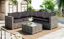 Ensemble De Salon En Polyrotin Canapé - Salon De Jardin 5 Places Avec Coussins Anti-UV Gris / Déhoussables - Canapé D'angle En Rotin Avec Canapé Simple Et Table Basse - Pour 4-5 Personnes Gris -Jardin Meubles Magasin 1200x742 5