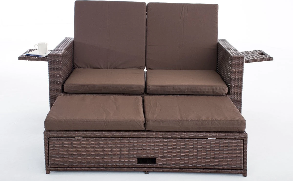 Canapé Lounge Avec Pouf - Osier - Mobilier De Jardin - Pour L'extérieur, Le Jardin Et Le Balcon - Ensemble Canapé Lounge - Marron - 2 Personnes 8 Canapé Lounge Avec Pouf - Osier - Mobilier De Jardin - Pour L'extérieur, Le Jardin Et Le Balcon - Ensemble Canapé Lounge - Marron - 2 Personnes – Image 8