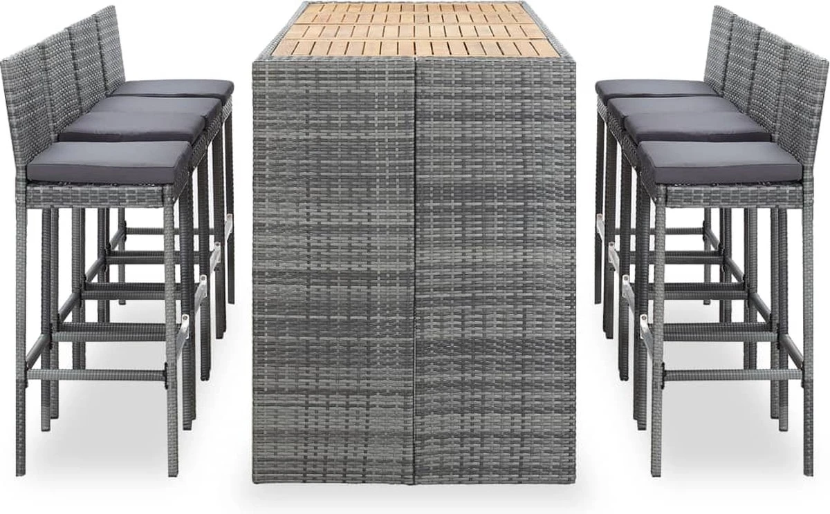 Ensemble De Bar De Jardin Premium - Ensemble De Bar De Jardin 9 Pièces Polyrotin Et Bois D'acacia Gris 6 Ensemble De Bar De Jardin Premium - Ensemble De Bar De Jardin 9 Pièces Polyrotin Et Bois D'acacia Gris – Image 6