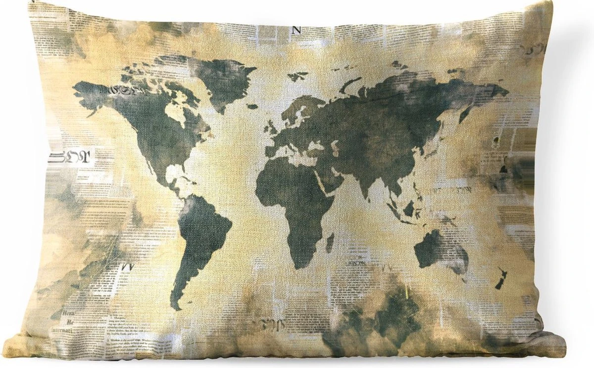 Coussins D'extérieur - Jardin - Carte Du Monde Sombre Avec Peinture Orange Et Gris Foncé Sur Fond De Papier Journal - 50x30 Cm 1 Coussins D'extérieur - Jardin - Carte Du Monde Sombre Avec Peinture Orange Et Gris Foncé Sur Fond De Papier Journal - 50x30 Cm