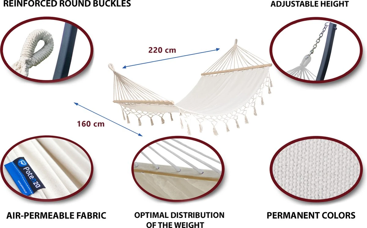 Hamac Familial Potenza® Avec ÉPANDEUR Et Support - Structure En MÉTAL SOLIDE Jusqu'à 350 Kg - EXTRA STABLE - Tytan Santia 4 Hamac Familial Potenza® Avec ÉPANDEUR Et Support - Structure En MÉTAL SOLIDE Jusqu'à 350 Kg - EXTRA STABLE - Tytan Santia – Image 4