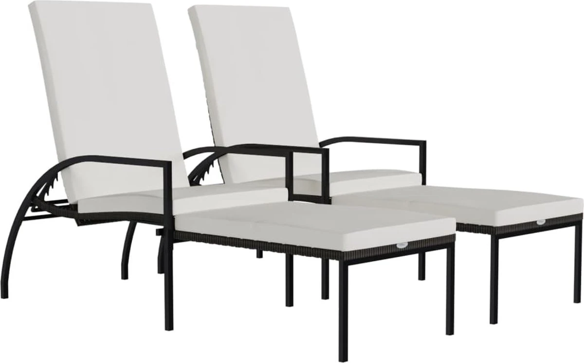 Chaises Longues Premium - Chaises Longues 2 Pcs Avec Repose-pieds Polyéthylène Rotin Marron - Lit - Chambre 2 Chaises Longues Premium - Chaises Longues 2 Pcs Avec Repose-pieds Polyéthylène Rotin Marron - Lit - Chambre – Image 2