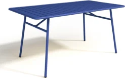 MYLIA Ensemble Repas De Jardin MIRMANDE : Table L.160 Cm Avec 4 Chaises Empilables - Métal - Bleu Nuit L 160 Cm X H 79 Cm X P 80 Cm -Jardin Meubles Magasin 1200x746 1