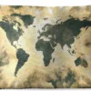 Coussins D'extérieur - Jardin - Wereldkaart Avec Peinture Couleur Gris Foncé Et Sable Sur Fond Texturé - 60x40 Cm