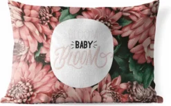 Coussins D'extérieur - Jardin - Citation Maison ' Bloom Baby Bloom' Sur Fond De Fleurs Roses - 60x40 Cm