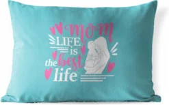 Coussins D'extĂ©rieur - Jardin - Citation FĂȘte Des MĂšres La Vie De Mom Est La Meilleure Vie Sur Fond Bleu - 50x30 Cm