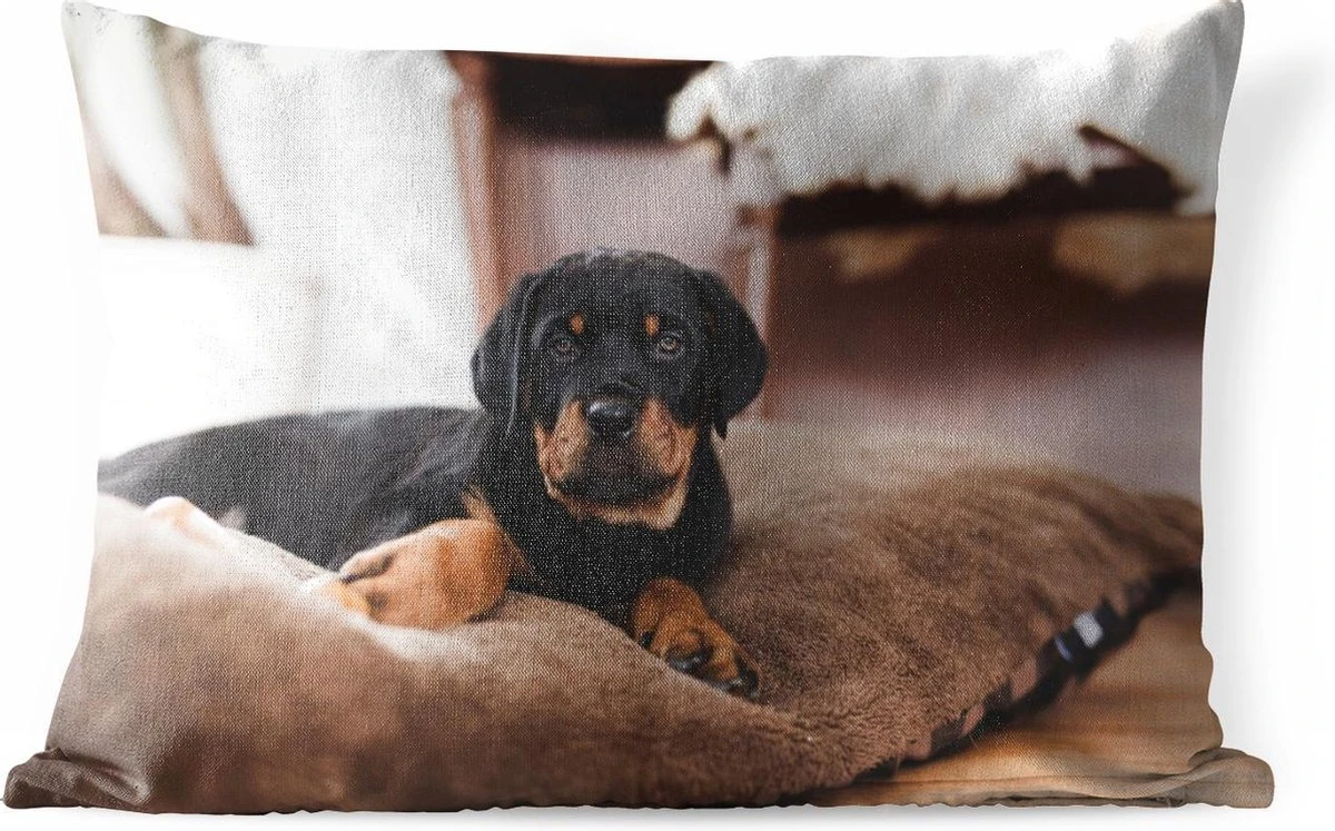 Coussins D'extérieur - Jardin - Chiot Rottweiler Se Couche Sur Un Kussen Moelleux - 50x30 Cm 1 Coussins D'extérieur - Jardin - Chiot Rottweiler Se Couche Sur Un Kussen Moelleux - 50x30 Cm