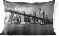 Coussins D'extérieur - Jardin - Pont De Brooklyn Et Skyline De New York En Noir Et Blanc - 60x40 Cm