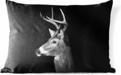 Coussins D'extérieur - Jardin - Profil Animal Cerf En Noir Et Blanc - 50x30 Cm