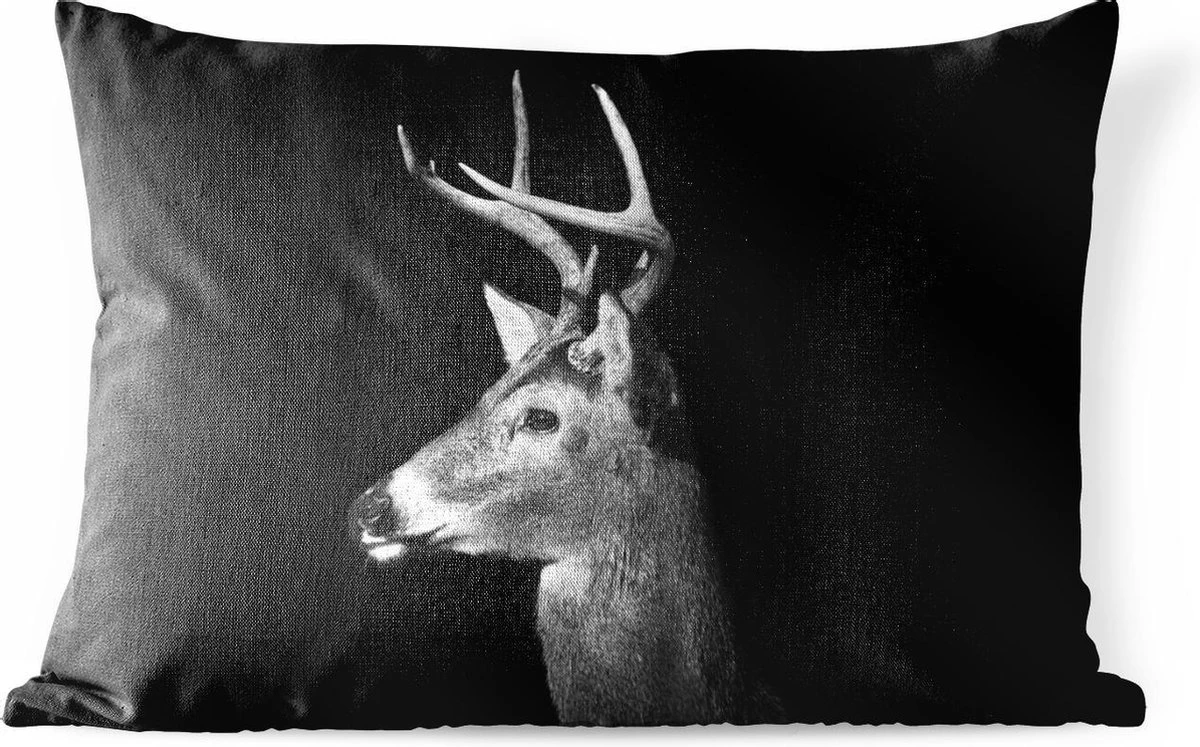 Coussins D'extérieur - Jardin - Profil Animal Cerf En Noir Et Blanc - 50x30 Cm 1 Coussins D'extérieur - Jardin - Profil Animal Cerf En Noir Et Blanc - 50x30 Cm
