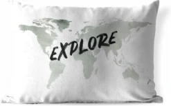 Coussins D'extérieur - Jardin - Wereldkaart Des Eaux Grises Avec Le Mot Explore It - 50x30 Cm