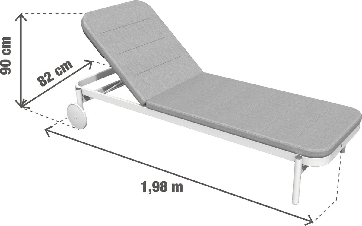 NATERIAL - Transat ARENA - Transat De Jardin Avec Dossier Réglable - 198X82X90 Cm - 5 Positions - Avec Kussen - Avec Roulettes - Aluminium - Polypropylène - Blanc - Gris 3 NATERIAL - Transat ARENA - Transat De Jardin Avec Dossier Réglable - 198X82X90 Cm - 5 Positions - Avec Kussen - Avec Roulettes - Aluminium - Polypropylène - Blanc - Gris – Image 3