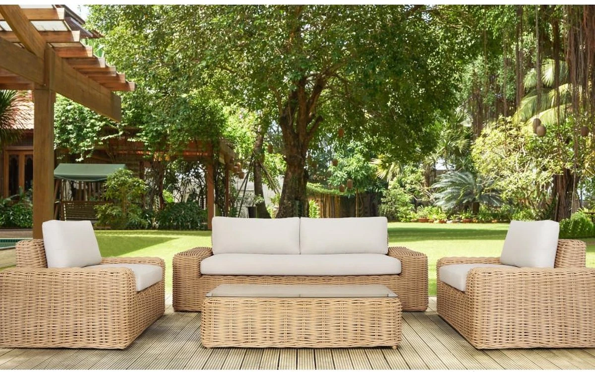 MYLIA Ensemble Lounge OBIDOS En Résine Tressée Et Verre Trempé : Un Canapé Trois Places, 2 Fauteuils Et Une Table Basse L 222 Cm X H 67 Cm X P 96 Cm 1 MYLIA Ensemble Lounge OBIDOS En Résine Tressée Et Verre Trempé : Un Canapé Trois Places, 2 Fauteuils Et Une Table Basse L 222 Cm X H 67 Cm X P 96 Cm