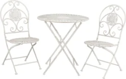 Set De Bistro Table De Bistrot Chaise De Bistrot (3 Pièces) Ø 70*76 Cm / 42*54*93 Cm (2) Boucles De Fer Wit Ensemble De Balcon Ensemble De Jardin Ensemble De Terrasse